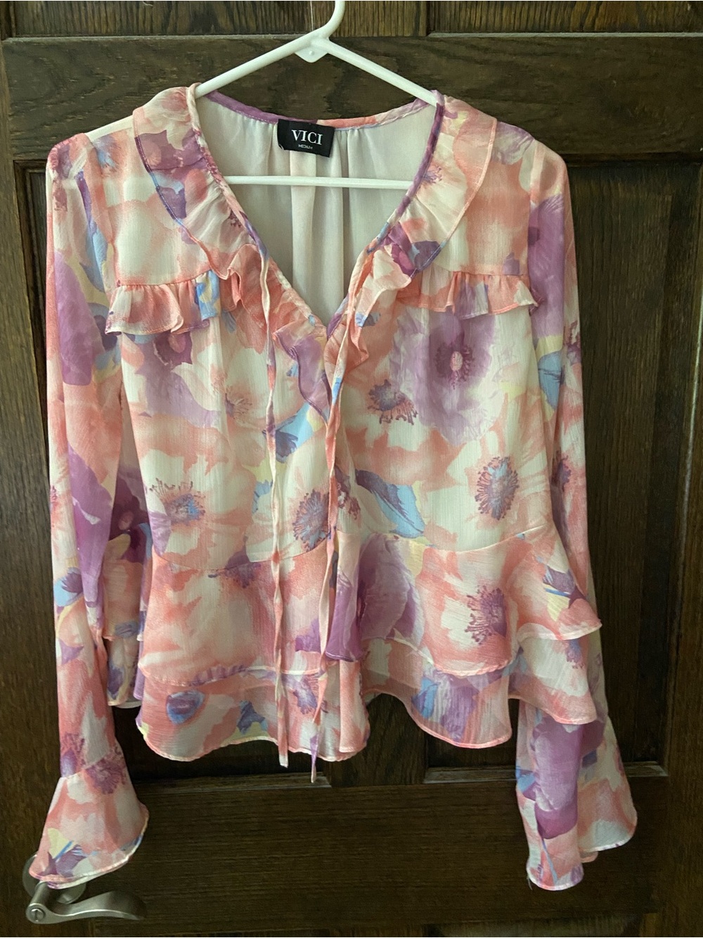 VICI Pink Lavender Floral Ruffle V-Neck Blouse